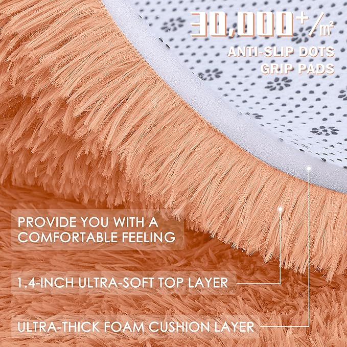 OLANLY 3x5 Machine Washable Small Bedside Rug, Soft Fluffy Shaggy Rugs for Living Room, Bedroom, Indoor Floor Carpet for Kids Girls and Boys, Preppy Dorms, Nursery, Home Decor Aesthetic, Muted Orange