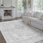 Gray Area Rug 6x9 for Living Room Washable Vintage Carpet Low Pile Non Slip Distressed Soft Traditional Retro Oriental Large Grey Accent Throw Rug Office Bedroom Dining Room Playroom