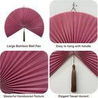 Big Fan Decor 60", Bamboo Wall Fan for King Bed, Japanese Wall Fan Light Pink Handwoven Art, Massive Aesthetic Hanging, Hook Included (Light Pink)