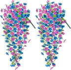 Artificial Flowers for Outdoors Home Decor, 2 Packs Faux Daisy Silk Flower Realistic Fake Plants for Front Porch Courtyard Outside Hanging Floral Spring Summer Fake Planter Decoration (Purple Blue)
