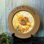 CVHOMEDECO. Sunflower Decorative Plate Primitives Round Crackled Display Wooden Plate Home Décor Art, 13-1/4 Inch