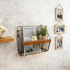 Wall Mounted Magazine Rack with Leather Trim, Decorative Art Wall Magazine Holder, Hanging Paper Organizer, Metal Wire Magazine Organizer for Home Office, 2 Packs