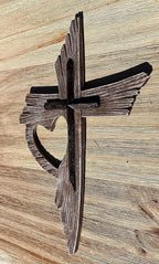 Top Brass Rustic One Love Decorative Heart Wall Cross - Multi Layered Weathered Wood Look Spiritual Jesus Art Sculpture