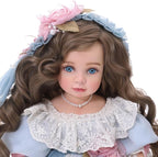 18 Inch Kawaii Porcelain ＆ Fabric Doll Cute European Retro Handmade Ceramic Doll with Showing Stand for Room Decor, Birthday Gifts, Collectible ，Name Olivier (Blue)