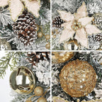 27.5" Artificial Christmas Teardrop Swag with Champagne Poinsettia, Pine Cones, Berries & Ornaments, White Cedar Branch Base for Christmas Thanksgiving Winter Holiday Front Door and Wall Decoration