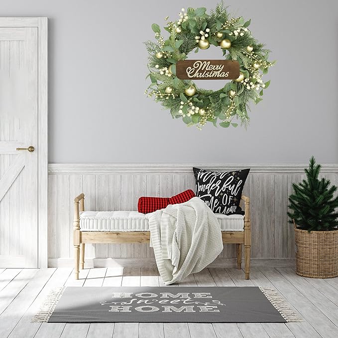 WreathDream 20 inch Artificial Christmas Wreath Winter Wreath for Front Door with Champagne Gold Berry,Christmas Balls for Front Door Farmhouse Indoor Outdoor Holiday Home Decor