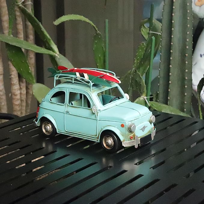 Vintage Car Model Chic Home Decor Metal Beach Decoration Display Pull Back Desk Topper Car Model Vintage Vehicle Iron Art Mancave Ornament