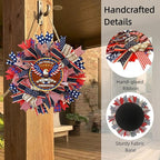 250th Anniversary Patriotic Wreath - 18 Inch Front Door Decor with Wooden Eagle Pattern & Red White Blue Ribbon (Glued on Fabric Base), Handcrafted for 4th of July Independence Day
