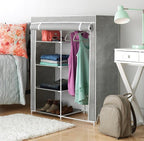 Whitmor Compact Clothes Closet - Space Saving - 4 Shelves and Hanging Closet Rod - Grey