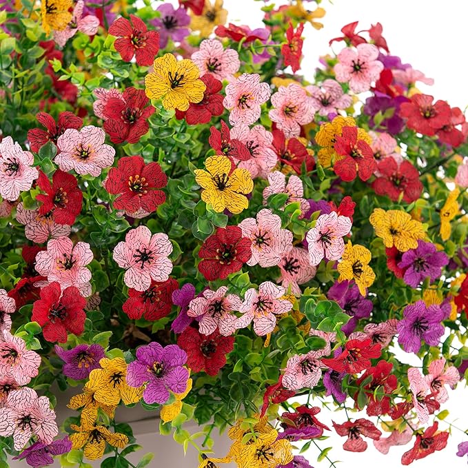 Artificial Fake Flowers Plants for Outdoor Spring Summer Decor, 12 Bundles Faux Silk Flowers for Outdoor Outside Planter Colorful Daisy UV Resistant Look Real for Front Door Porch Patio Yard