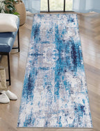 Ciicool 2x6 Washable Runner Rug, Modern Abstract Hallway Rugs Runner, Non-Slip Thin Accent Rug Lightweight Grey Blue White Print Distressed Carpet for Laundry Entryway Bedroom Kitchen Indoor