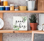 SRADMO Inspirational Botanical Eucalyptus Leaves Wood Box Sign Desk Decor, Rustic Green Eucalyptus Leaves Wooden Block Box Sign Decor for Home Office Shelf Table Decorative Accessories