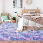 Rugs for Living Room 9x12, Soft Shaggy Modern Large Shag Area Rug for Bedroom, Upgrade Non-Slip Plush Fluffy Carpet for Kids Boys Girls Room Home Decor Aesthetic, Rainbow Purple