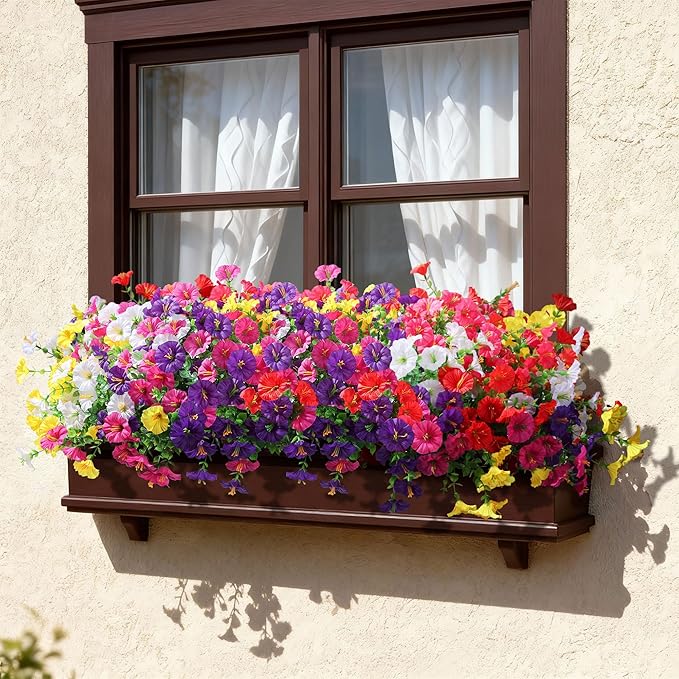 Ivydale 24 Bundles Artificial Flowers for Outdoors Spring Plants Outdoor Decor, Faux Silk Morning Glory Fake Flowers Bulk Realistic UV Resistant for Outside Porch Patio Window Garden Yard