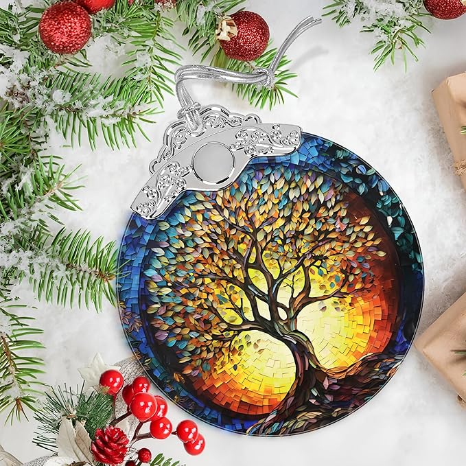 Christmas Ornaments - Stained Glass Christmas Decor - Tree of Life Ornaments for Christmas Tree - Christmas Tree Ornament - Gifts for Family, Friends, Couple - Xmas Gift Ideas - Unique Gift