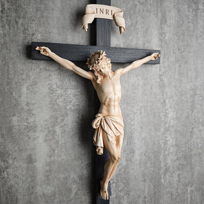BC Catholic Crucifix Wall Cross, Elegant Modern Home Decor, Religious Gifts for House Warming, 16" H, Renaissance Sculpture Handmade by Buildclassic (Bone Beige)