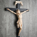 BC Catholic Crucifix Wall Cross, Elegant Modern Home Decor, Religious Gifts for House Warming, 16" H, Renaissance Sculpture Handmade by Buildclassic (Bone Beige)