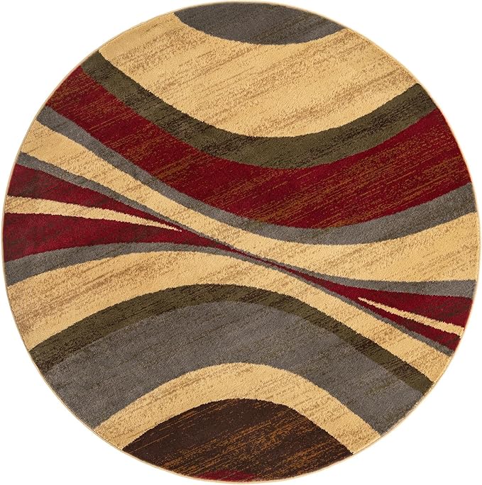 Unique Loom Barista Collection Area Rug - Ngada (6' 1" Round, Beige/Red)