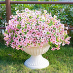 Artificial Fake Flowers Plants for Outdoors Spring Summer Decoration,Faux Flowers Plants Greenery UV Resistant Silk Daisy Realistic for Outside Planter Front Porch Patio Garden Home 16 Bundles（Pink）