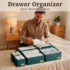 Drawer Organizer Clothes – Set of 6 Foldable Fabric Storage Bins for Dresser & Closet, Strong Structure, Fragrance Sachets Included, Organize Underwear, Socks, Baby Items, Green