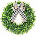 24-26'' Large Boxwood Wreath for Front Door, Porch, Window - Foldable Greenery Boxwood Wreaths for Farmhouse Wedding Indoor Outdoor Decor - Spring, Summer, Fall, All Seasons (with Bow)