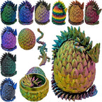3D Printed Dragon Egg Articulating Gemstone Dragon Fidget Figurine - Vibrant Color Dragons Flexible ADHD, Autism and Anxiety Relief - Articulated Joints (Red Yellow Green)