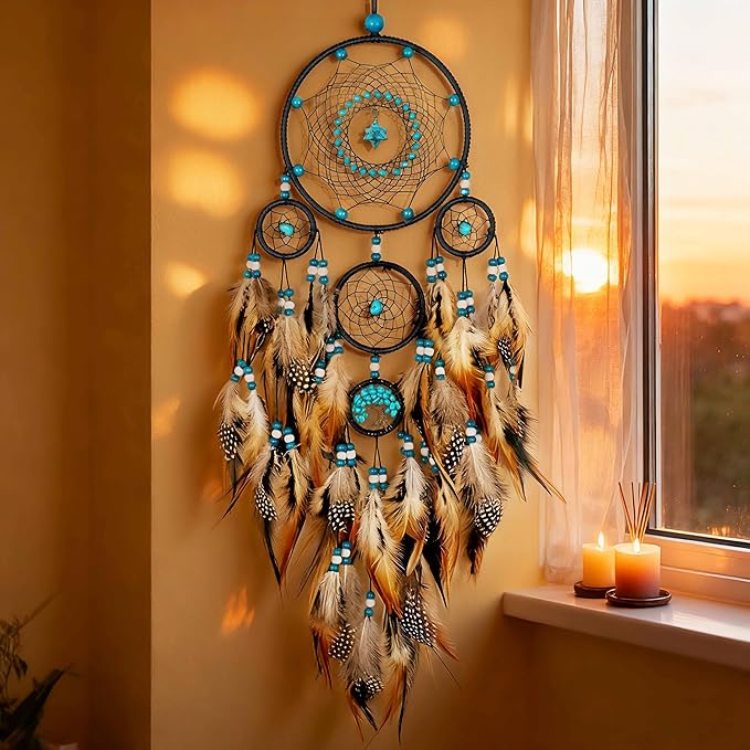 Dream Catchers for Adults Large Dream Catchers Black Dream Catcher Turquoise Wall Decor for Bedroom Adult Brown Boho Dream Catcher Wall Decor Tree of Life Suncatcher Hanging