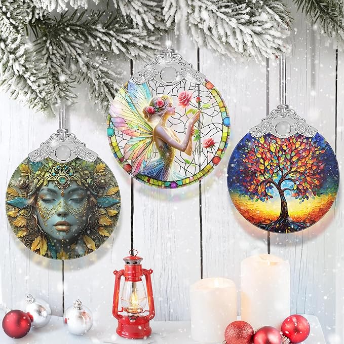 Jocidea Enchanting Fairy & Rose Stained Glass Hanging Decor - Christmas Tree Ornament - Gift for Women, Mom