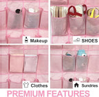 homyfort Pink Shoe Organizer Over the Door for Girls Women Kids Room,Hanging Shoe Rack Organizer for Closet Door,Zapateras Storage Holder with 24 Large Pockets & 4 Sturdy Hooks for Shoes,Slippers