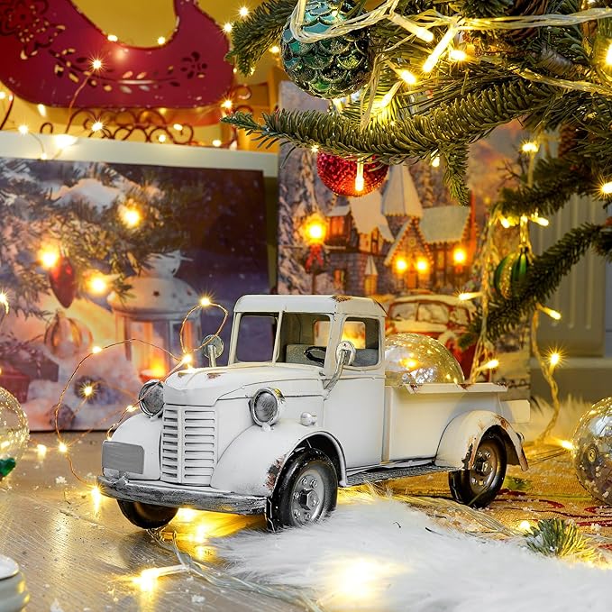 SOFFEE DESIGN 12in Collectible-Vehicles Classic Truck, Pick-up Model Iron Decorations, Collectible Figurine Desktop Car Wine Holder for Home Decor, White