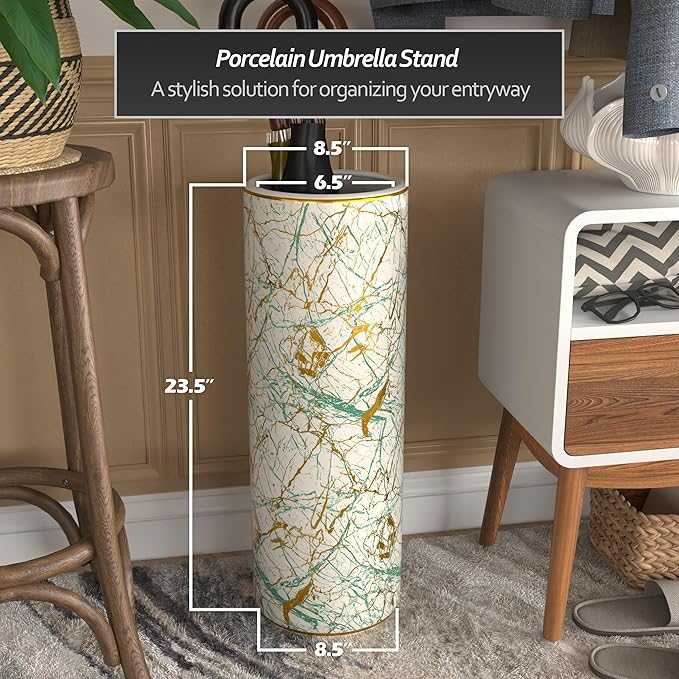 Red Lantern 24" Abstract Green & Gold Umbrella Stand