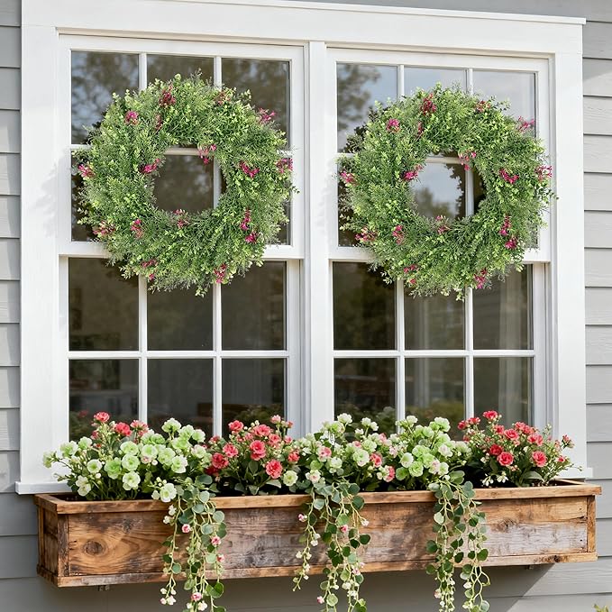 24 Inch Summer Wreaths for Front Door Spring Wreath Outdoor Green Door Wreath for All Seasons Porch Living Room Bedroom Indoor Outdoor Window Wall Farmhouse Home Decoration