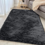 OLANLY 3x5 Machine Washable Small Bedside Rug, Soft Fluffy Shaggy Rugs for Living Room, Bedroom, Indoor Floor Carpet for Kids Girls and Boys, Preppy Dorms, Nursery, Home Decor Aesthetic, Black
