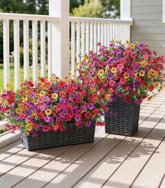Ivydale Artificial Flowers for Outdoor 24 Bundles Fake Mums UV Resistant Silk Daisy Faux Plants for Outside Planter Home Porch Patio Window Box Decor, 4 Color Mixed