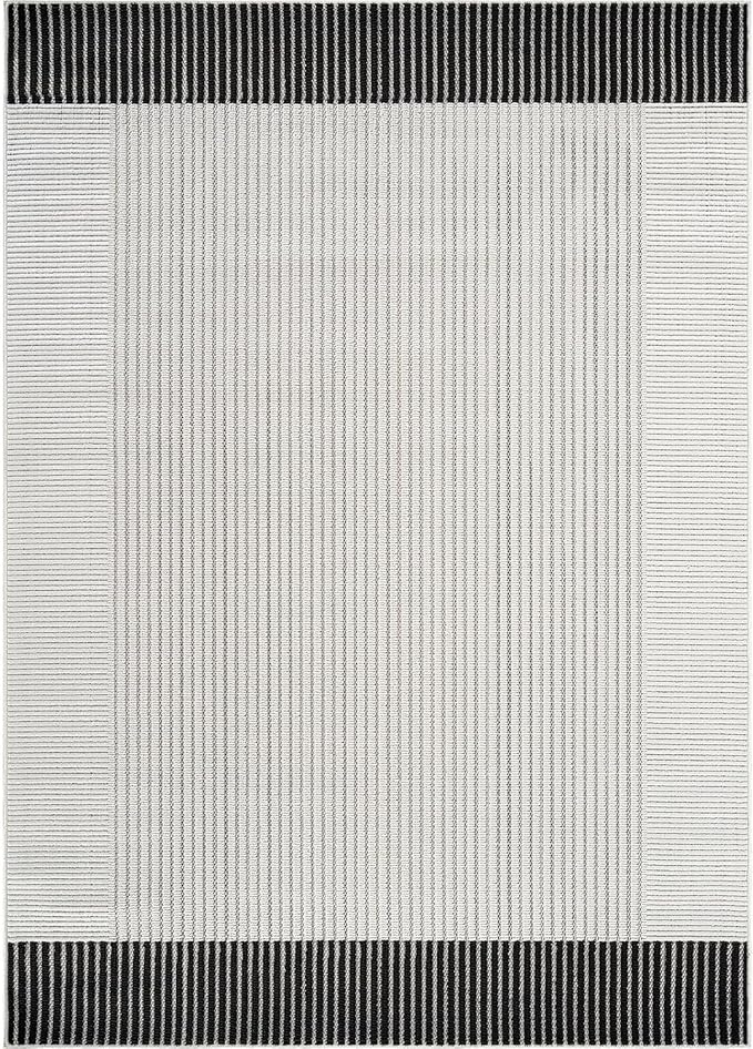 Modern Micro Loop Indoor Area Rugs for Living Room Bedroom Kitchen Geometric Striped Black-White 5x7 Luxury Durable Low and High Pile Non-Shedding Stain Resistant Soft Area Carpet 5 x 7