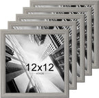 KTKDE 12x12 Picture Frame Set of 5, Wooden frames Grey, Wall Hanging Display, Best Square Photo Frame Studio Gallery for Photos, Posters & Art Prints