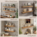 Marsmiles 16 inch Floating Shelves for Wall Solid Elm Wood Shelves|Rustic Wall Shelves with Heavy-Duty Invisible Bracket for Bathroom Living Room Kitchen|Natural, 2 Pack