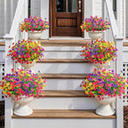 Artificial Fake Flowers Plants for Outdoors Spring Summer Decor,16 Bundles Faux Flowers Plant Silk Daisy UV Resistant for Outside Planters Front Porch Patio Yard Garden Home(Red,Purple,Yellow,Fuchsia)