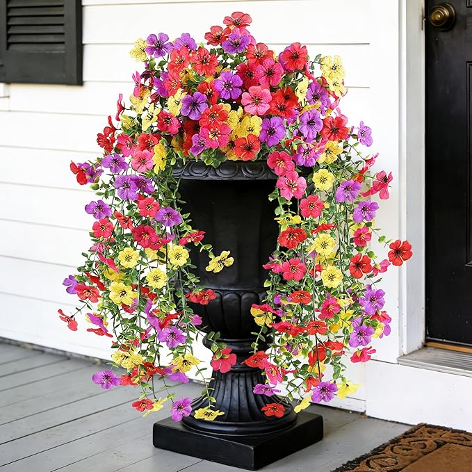 Artificial Flowers for Outdoors, UV Resistant 2 Bundles Fake Silk Flowers for Outside, Realistic Faux Plants for Hanging Baskets, Planters - Porch, Patio, Yard Décor (Mix)