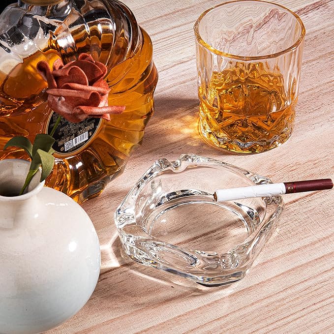 Glass Ashtray, Home Ashtrays for Cigarettes, Cigar Cool Ashtrays Cute Ashtray Square Transparent (2 Pcs)