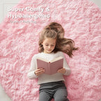 OLANLY Pink Round Rugs for Bedroom - Machine Washable, 3 ft Circle Area Rugs for Living Room, Soft and Fluffy Shaggy Carpet for Teen Girls and Boys, Nursery Rooms, Dorms, Home Decor Aesthetic