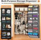 10-Tier Over the Door Shoe Organizer, 20 Pockets Holds 20-30 Pairs, Heavy-Duty Oxford Fabric with Hexagon Mesh for Boots & Sneakers-Dark Gray