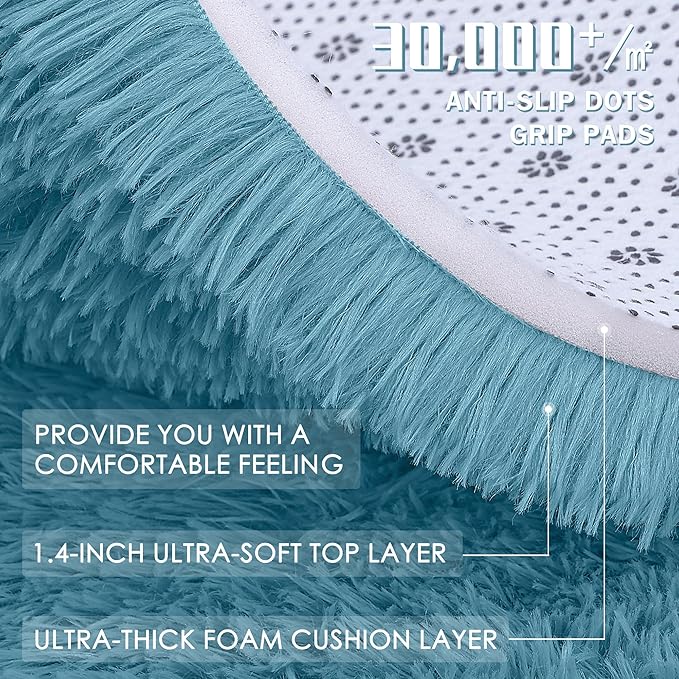 OLANLY Slate Blue Round Rugs for Bedroom - Machine Washable, 5 ft Circle Area Rugs for Living Room, Soft and Fluffy Shaggy Carpet for Teen Girl and Boys, Nursery Rooms, Dorms, Home Decor Aesthetic