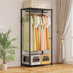 ecobedding Heavy Duty Garment Rack, 1000LBS Max Load Freestanding Closet Organizer with 6 Storage Shelves & 3 Adjustable Hanging Rods, Multifunctional, Glossy Black, 15.75" D x 70-88.5" W x 76.5" H