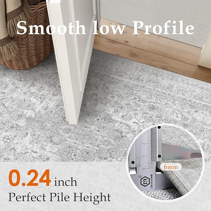 Gray Area Rug 6x9 for Living Room Washable Vintage Carpet Low Pile Non Slip Distressed Soft Traditional Retro Oriental Large Grey Accent Throw Rug Office Bedroom Dining Room Playroom
