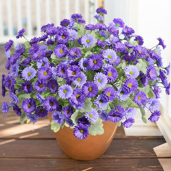 HyeFlora Artificial Flowers for Outdoors Faux Plants Spring Decoration, 6 Bundles Fake Daisy Silk Flowers for Outside Realistic UV Resistant for Outdoor Planters Porch Patio Balcony Yard Home