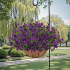 Artificial Faux Hanging Plants Flowers Basket for Outdoors Spring Summer Decoration, Hanging Planters with Fake Silk Flowers UV Resistant Realistic for Outside Porch Patio Balcony Garden Home （Purple）