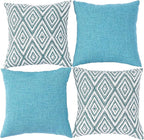 HPUK Decorative Throw Pillow Covers Set of 4 Geometric Design Linen Cushion Cover for Couch Sofa Living Room, 18"x18" inches, Aqua Blue