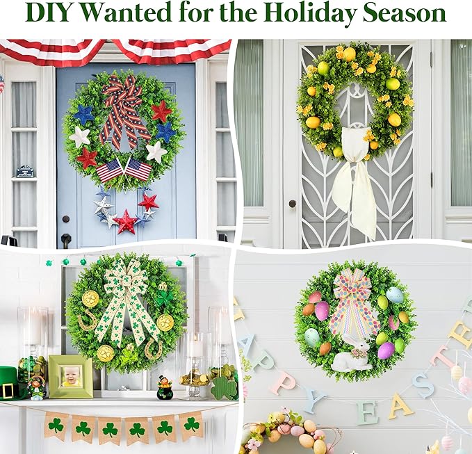 DDHS 20'' Boxwood Wreaths Front Door Artificial Spring Wreath. Wreaths for Front Door Farmhouse Wedding Green Year Round Indoor Outdoor for Summer Wreath St Patricks Day Decorations -(Hello Sign)