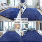 OLANLY 4x4 Machine Washable Accent Rug, Soft Fluffy Shaggy Area Rug for Bedroom, Living Room, Indoor Floor Carpet for Kids, Nursery, Home Decor, Navy Blue